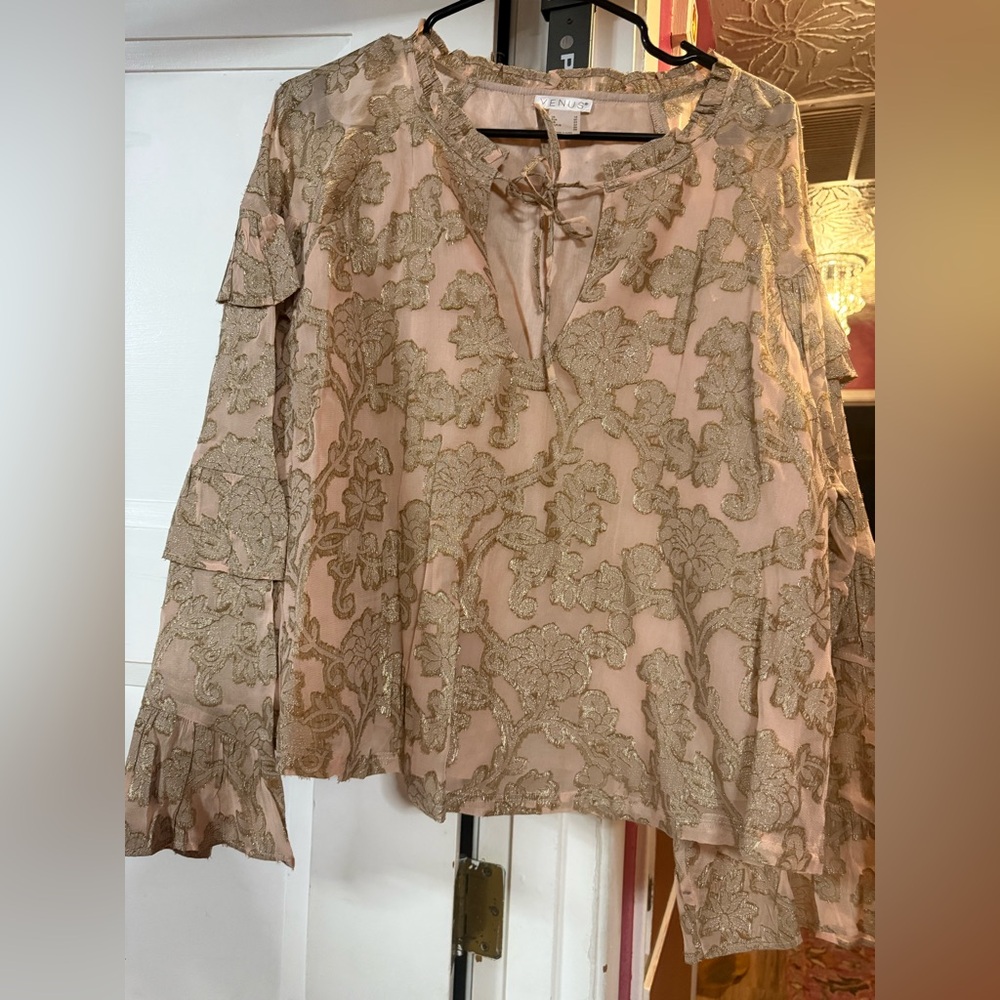 Elegant Lace Blouse in Gold and Cream. Brand new